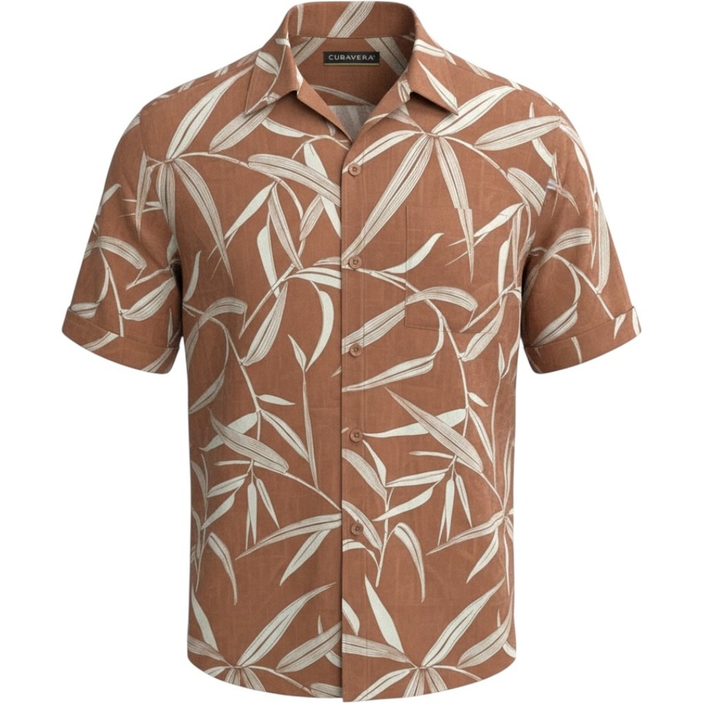Cubavera Mens Short Sleeve Palm Leaf Tropical Button Down Shirt Terracotta XL